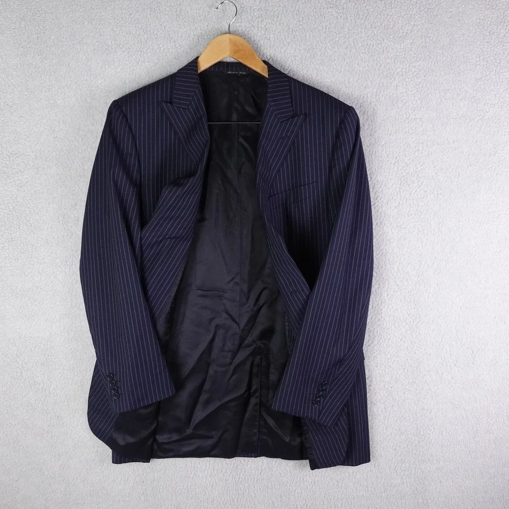 Canali Mens Navy Blue Pinstripe Virgin Wool Blazer Jacket Made in Italy Size 54L